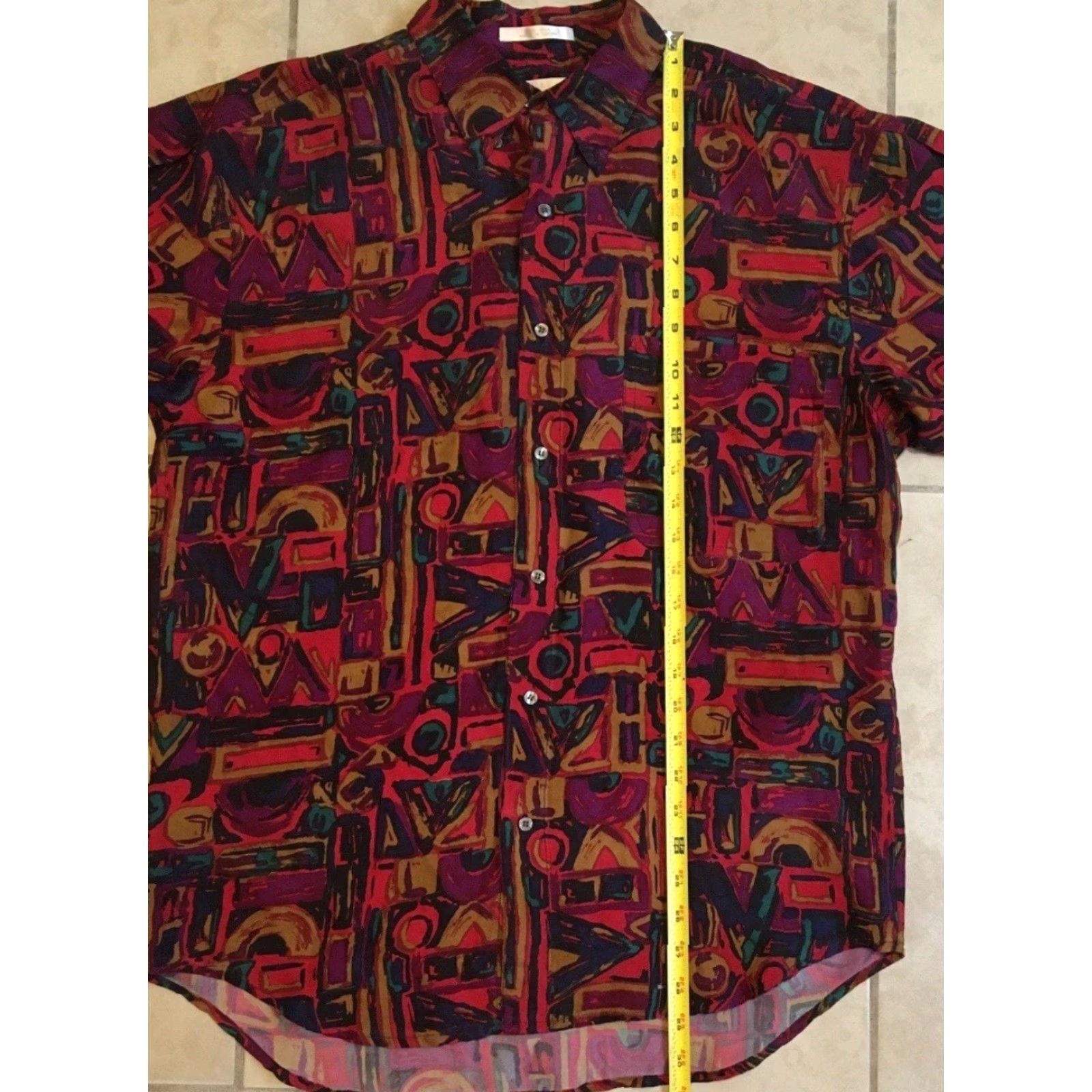 Vintage Vtg 90s Abstract Art AOP Button Up Shirt M Grunge Vaporwave Surf Skate Aztec OP Shirt Mens Red Silk Short Sleeve Size US M / EU 48-50 / 2 - 6 Thumbnail
