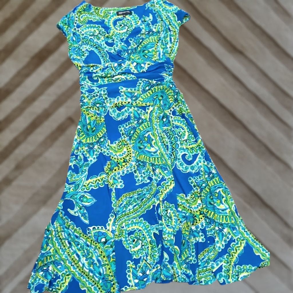 Jones New York VINTAGE? Jones New York Sleeveless Dress sz 14 Blue Green Women's Long Sinched Waist Floral Pattern Midi Wrap Dress Casual Party/Cocktail Women/Xs? No Size XL / US 12-14 / IT 48-50 - 1 Thumbnail
