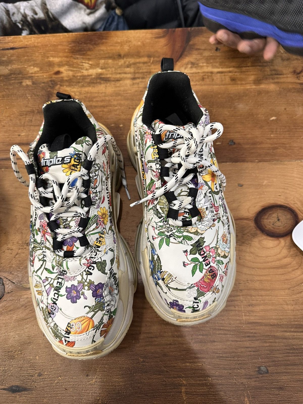 image of Balenciaga The Hacker Project Triple S Flora Print Shoes in White, Women's (Size 9)