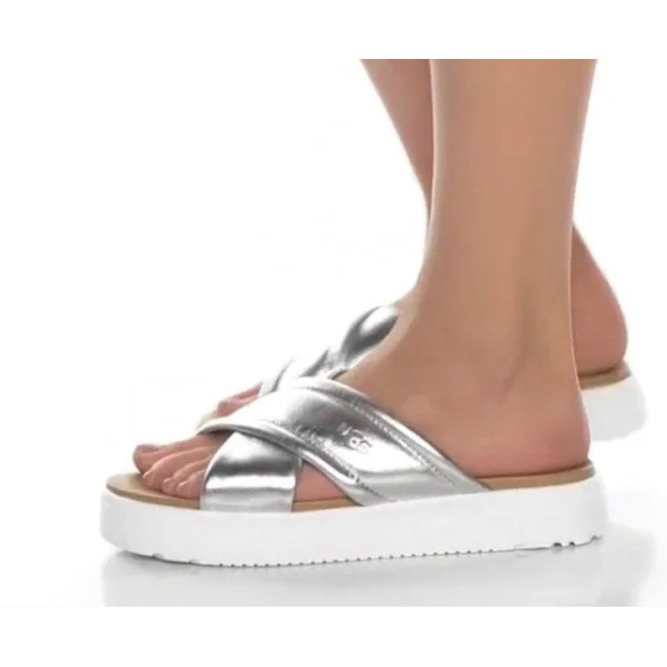 Ugg UGG Zayne Crossband Womens Slide Sandals, 6, Silver Size US 6 / IT 36 - 1 Thumbnail