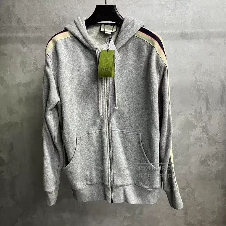 Gucci Gucci Grey striped webbing zipper hooded jacket Size US L / EU 52-54 / 3 - 1 Thumbnail