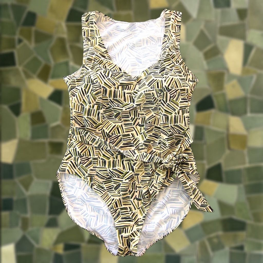 Vintage Jaclyn Smith Pink Green Black Abstract Geometric Tie One Piece Swimsuit 10 Womens Size ONE SIZE - 1 Thumbnail