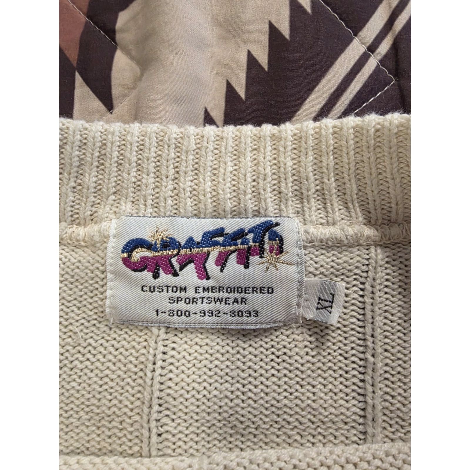 Altea VINTAGE Graffiti Sweater Men XL Crew Neck Long Sleeve Cotton Knit Golf Patch Ivory Teal 90s Preppy Casual Mens Size US XL / EU 56 / 4 - 5 Thumbnail