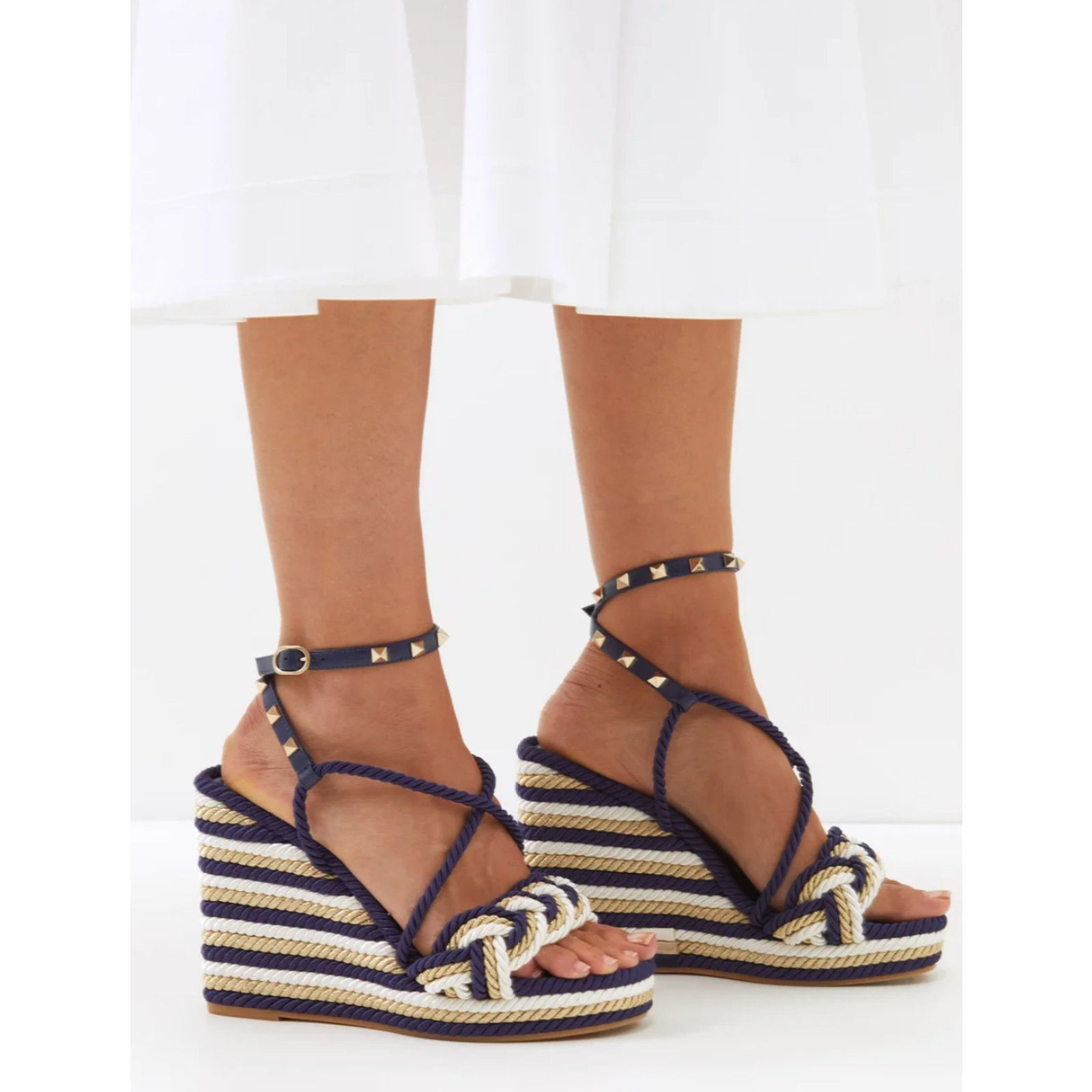 Valentino Rockstud Torchon Cord Rope Wedge Ankle Strap Sandal 39 Size US 9 / IT 39 - 3 Thumbnail