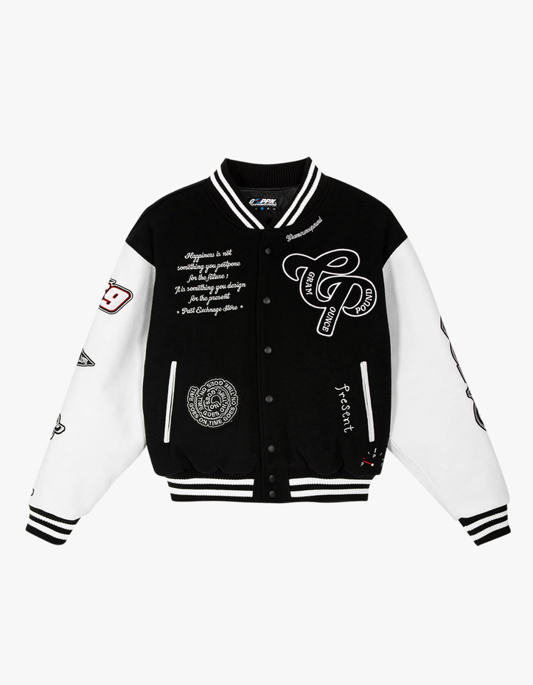 image of Gram Ounce Pound - Varsity Jacket - XL (Sung Hanbin) in Black White, Men's