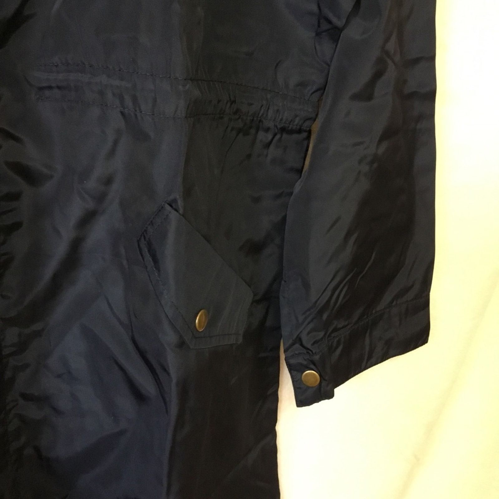 Other Navy Glossy Drawstring Trim Button-Down Coach Jacket Size S / US 4 / IT 40 - 10 Thumbnail
