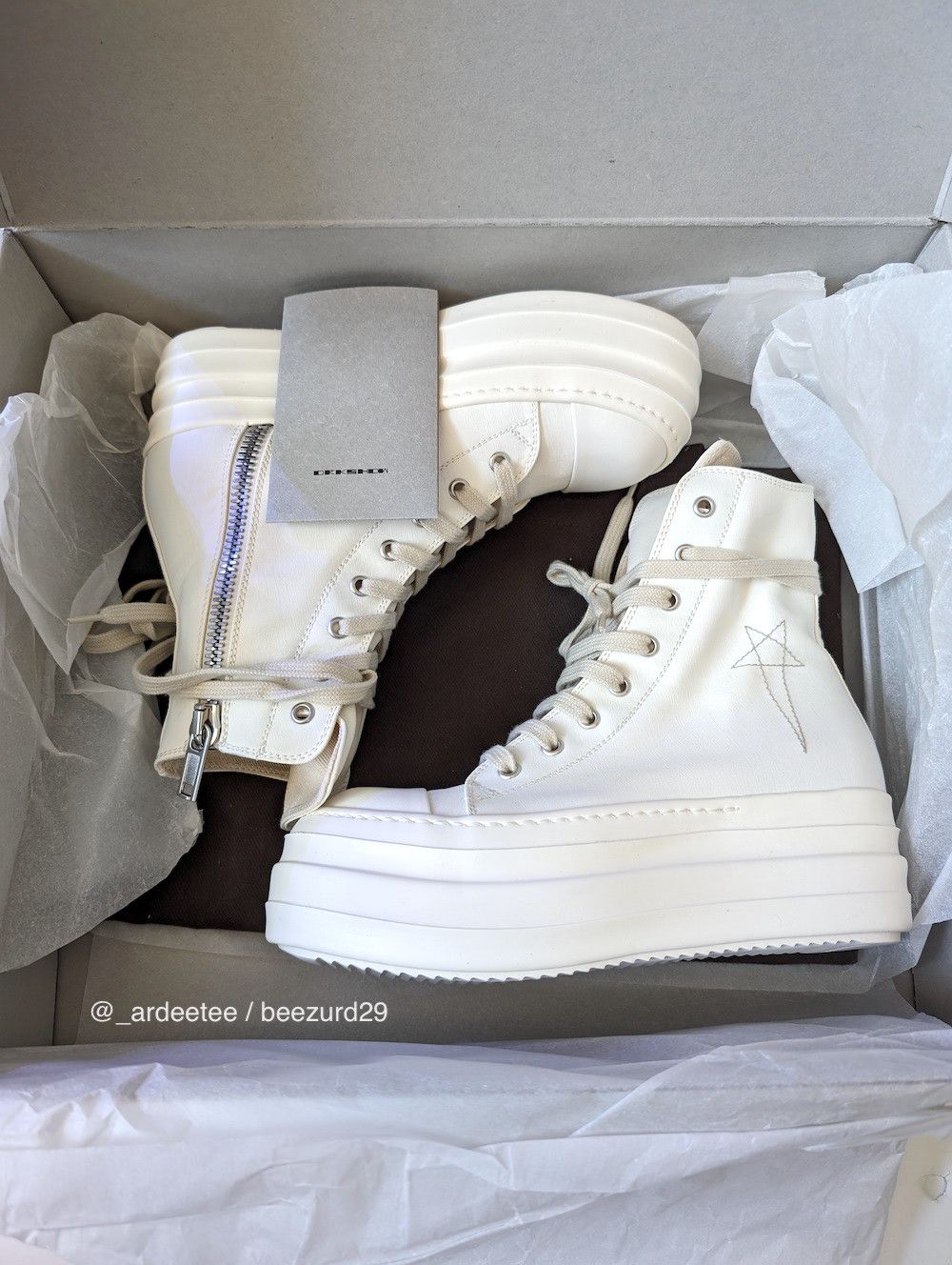 Rick Owens Drkshdw *NEW* SS20 PENTAGRAM DOUBLE BUMPER RAMONES CHALK WHITE 36 Size US 6 / IT 36 - 2 Thumbnail