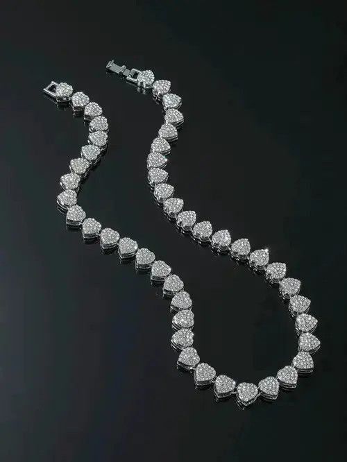 Vintage Retro Punk Rhinestone Necklace Chain Heart Size ONE SIZE - 2 Thumbnail