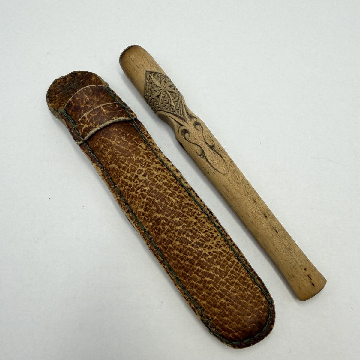 Vintage Vintage Pipe Hutsul Carved Wooden Holder With Leather Case Size ONE SIZE - 9 Thumbnail
