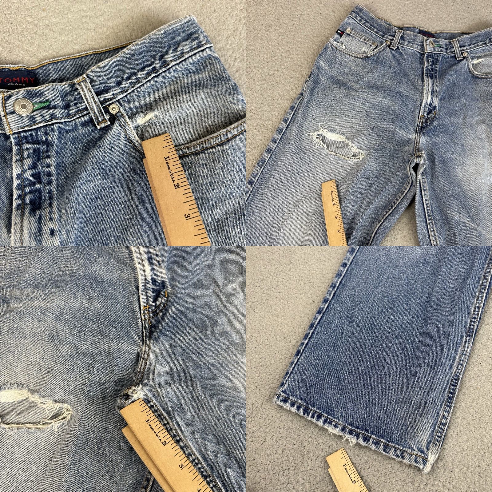 Tommy Hilfiger VINTAGE Tommy Hilfiger Jeans Mens 33x30 Blue Baggy Skater 90s Urban Y2K Distressed Faded Jeans Mens Blue 90s Urban Streetwear Size US 33 - 10 Thumbnail