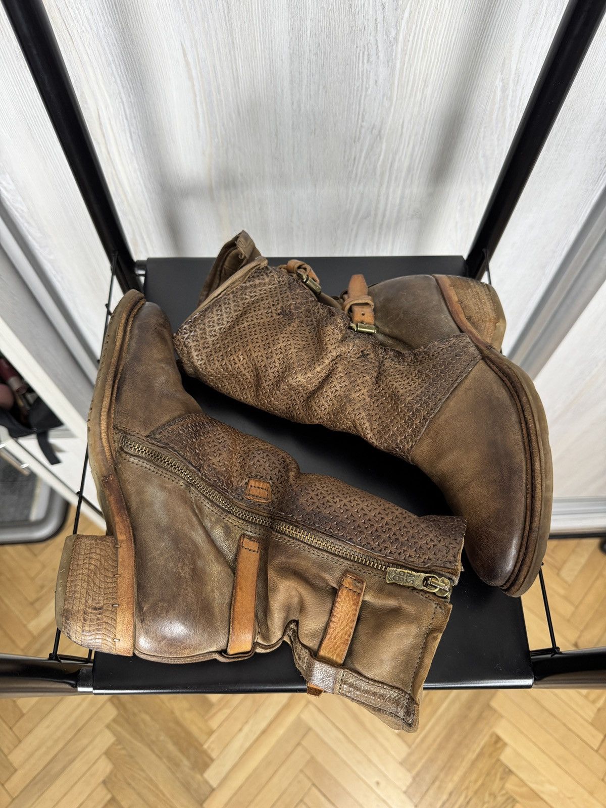 A.S.98 Airstep AS98 Brown Leather Boho Biker Ankle Distressed Boots Size US 7 / IT 37 - 11 Thumbnail