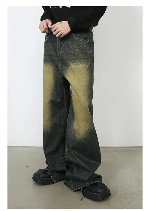 Hypebeast × Japanese Brand × Jean Pants Loose distressed retro trendy wide-leg jeans for men Size US 34 / EU 50 - 1 Thumbnail