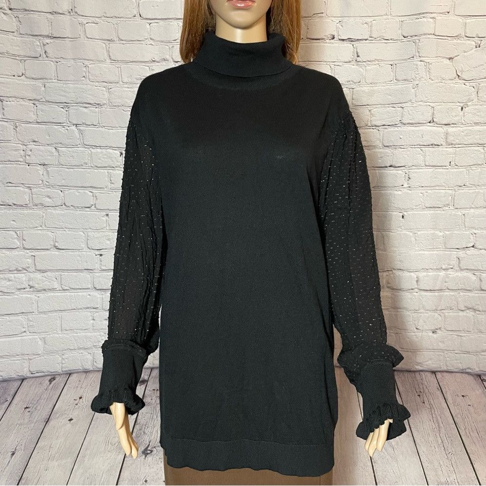 Loft NWT New LOFT Black Turtleneck Knit Wool Blend Chiffon Sleev Size 3XL / US 20-22 - 4 Thumbnail