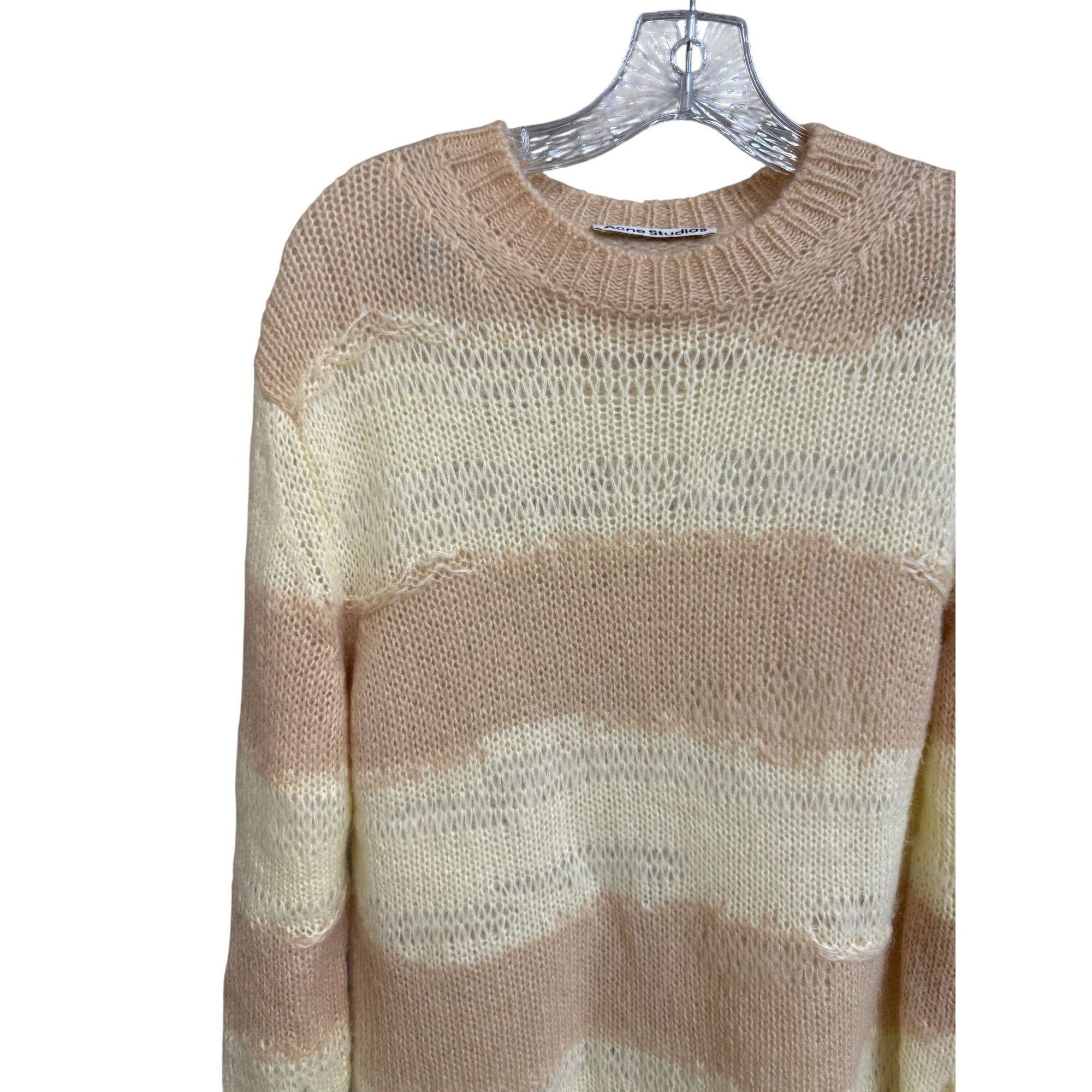 Acne Studios Distressed Knit Beige & Cream Stripe Sweater XXS By Acne Stu Size XXS / US 00 / IT 34 - 7 Thumbnail