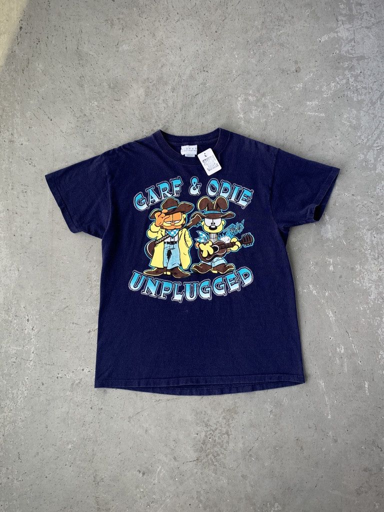 image of 90's Garfield Garth Brooks Country Graphic Tee in Navy, Men's (Size Large)