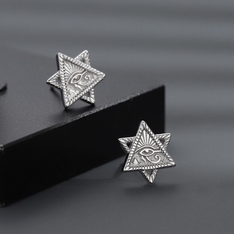 Jewelry × Sterling Silver Egypt Pharaoh's Eye Design Earrings One Pairs Chrome Jewelry Size ONE SIZE - 1 Thumbnail