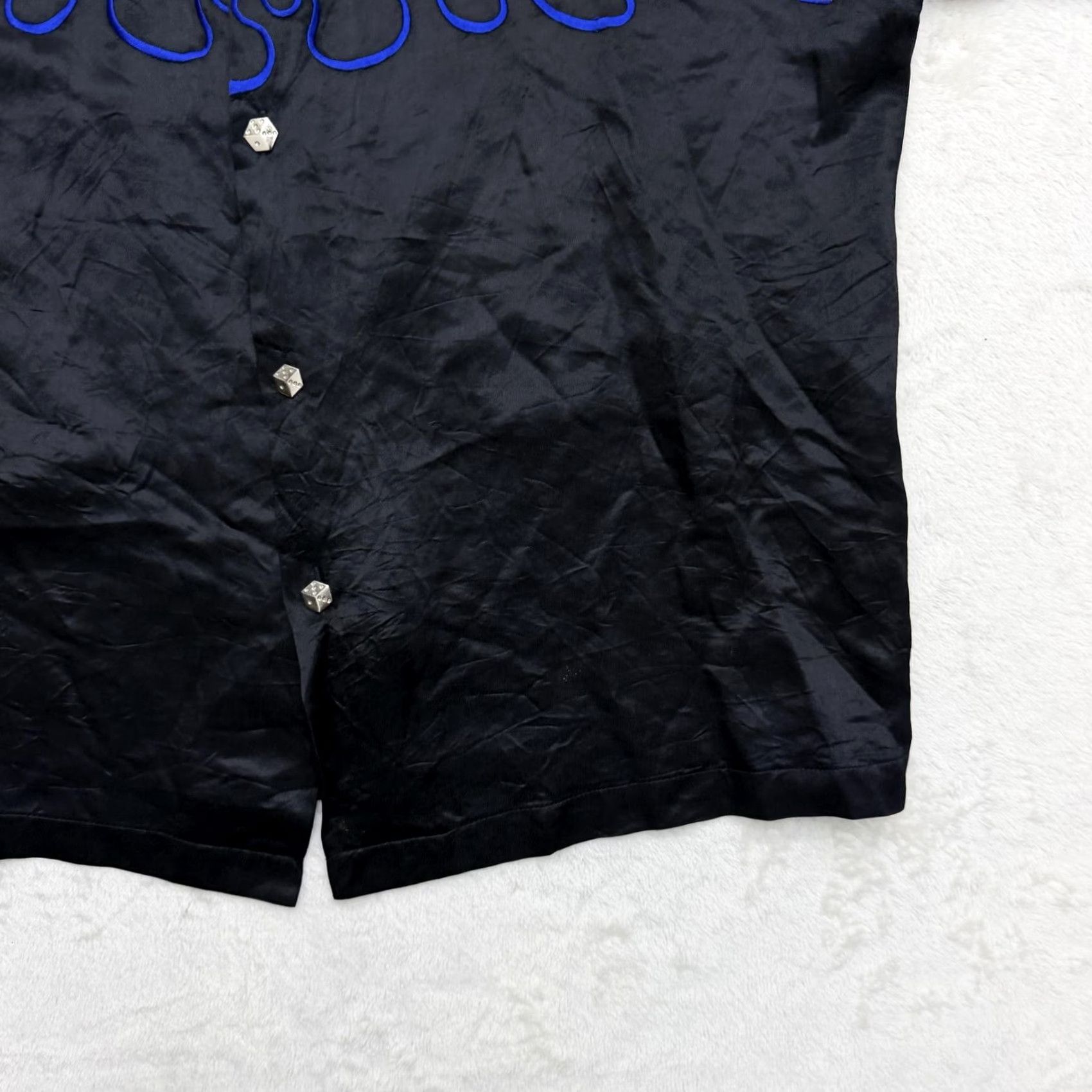 Vintage Johnny Suede Shirt Mens 2XL Black Satin Flame Embroidered Rock USA Button Up Size US XXL / EU 58 / 5 - 4 Thumbnail