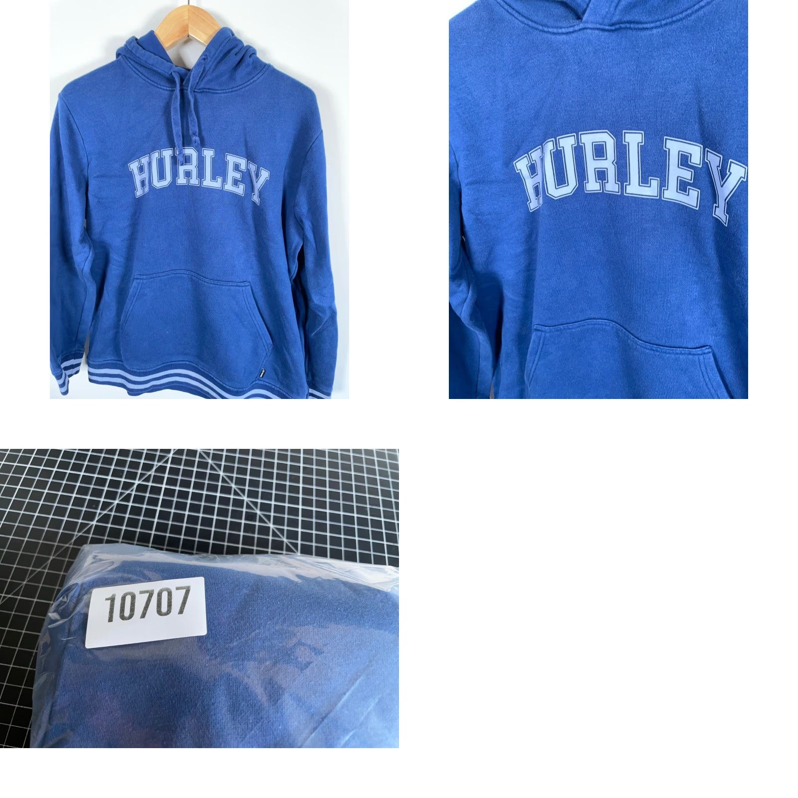 Hurley Hurley Hoodie Men Large Blue Spell Out Pullover Drawstring Sweatshirt Y2K Vintage Graphic Print Pocket Logo Crew Neck Size US L / EU 52-54 / 3 - 9 Thumbnail