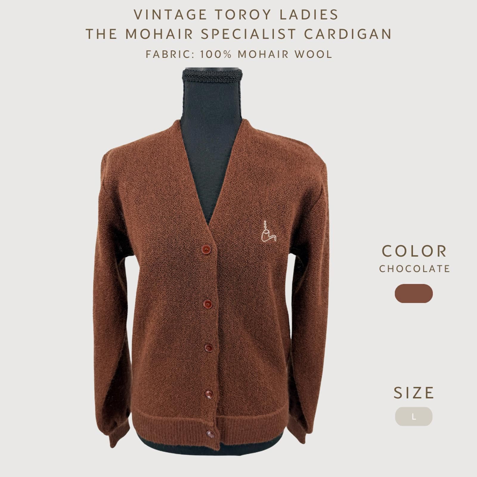Del Toro Vintage Toroy Mohair Cardigan Brown Wool Knit Size L / US 10 / IT 46 - 2 Thumbnail