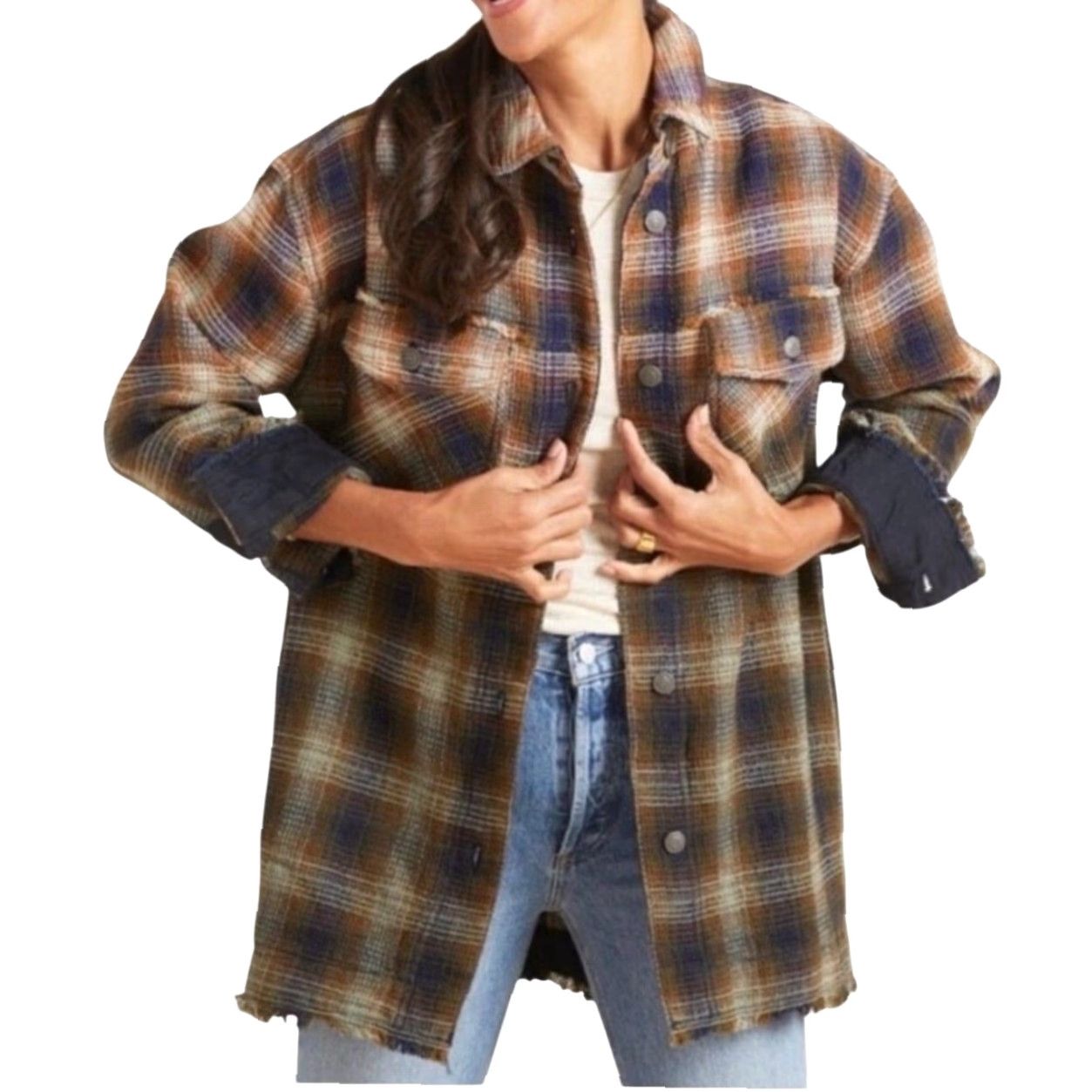Free People Free People Anneli Plaid Shirt Jacket L Womens Cotton Button Front Casual Bohemian Shirt Jacket Size L / US 10 / IT 46 - 2 Thumbnail