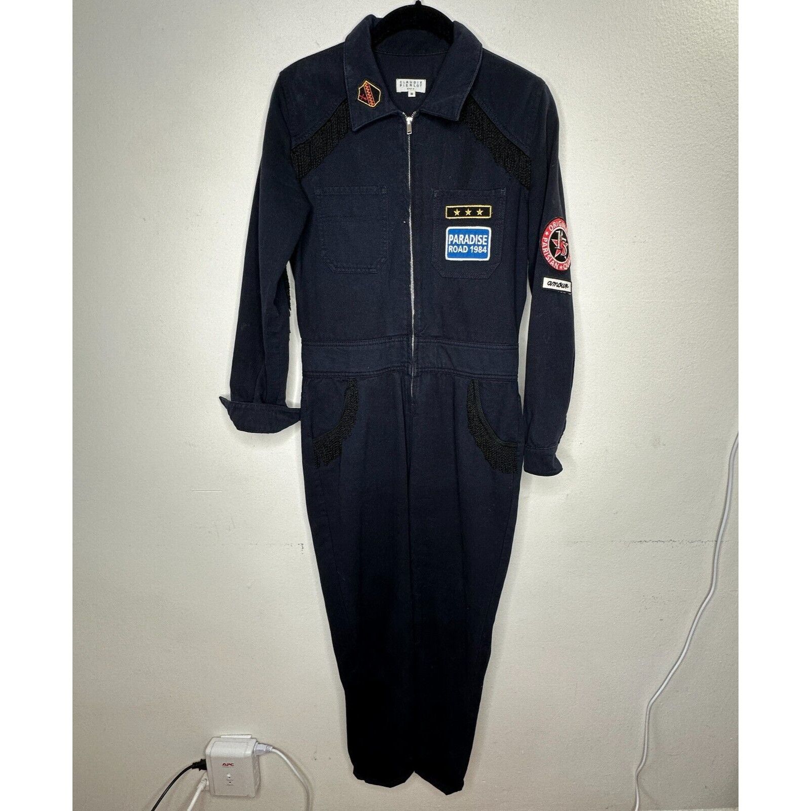 Other Claudie Pierlot Blue Denim Tassled Zip Cuffed Jumpsuit 36 Size 28" / US 6 / IT 42 - 1 Thumbnail
