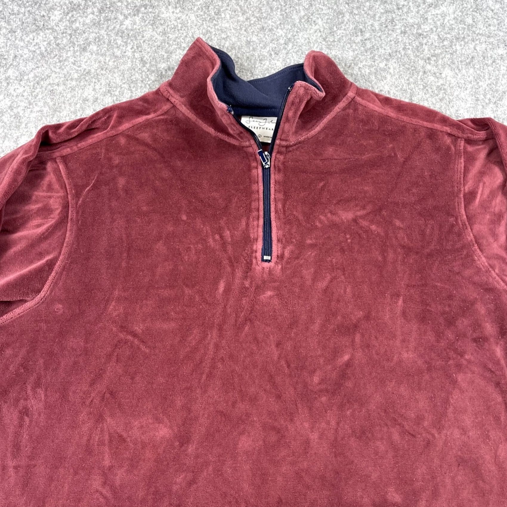 Sean John VINTAGE Sean John Sweatshirt Pullover Velour Burgundy Pockets Men L 90s Y2K Zip Embroidered Logo Size US L / EU 52-54 / 3 - 4 Thumbnail