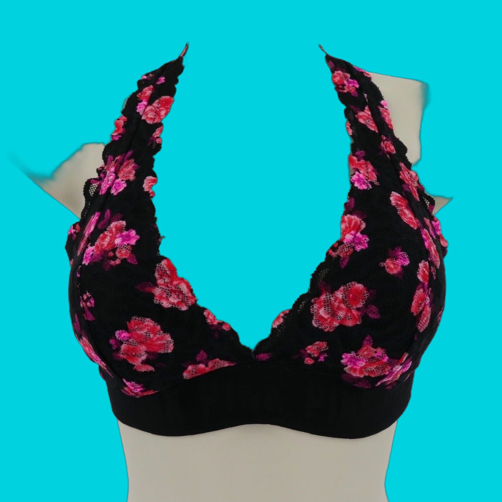 Victoria's Secret PINK Victoria's Secret Womens Small Lace Bralette Black Floral V Neck Bra S Bralette Womens Size ONE SIZE - 1 Thumbnail
