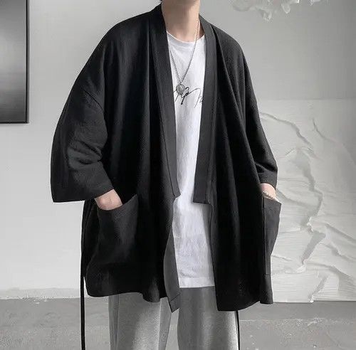image of New Collection Stylish Cardigan Kimono Sweatshirt Jacket in Black, Men's (Size Medium)