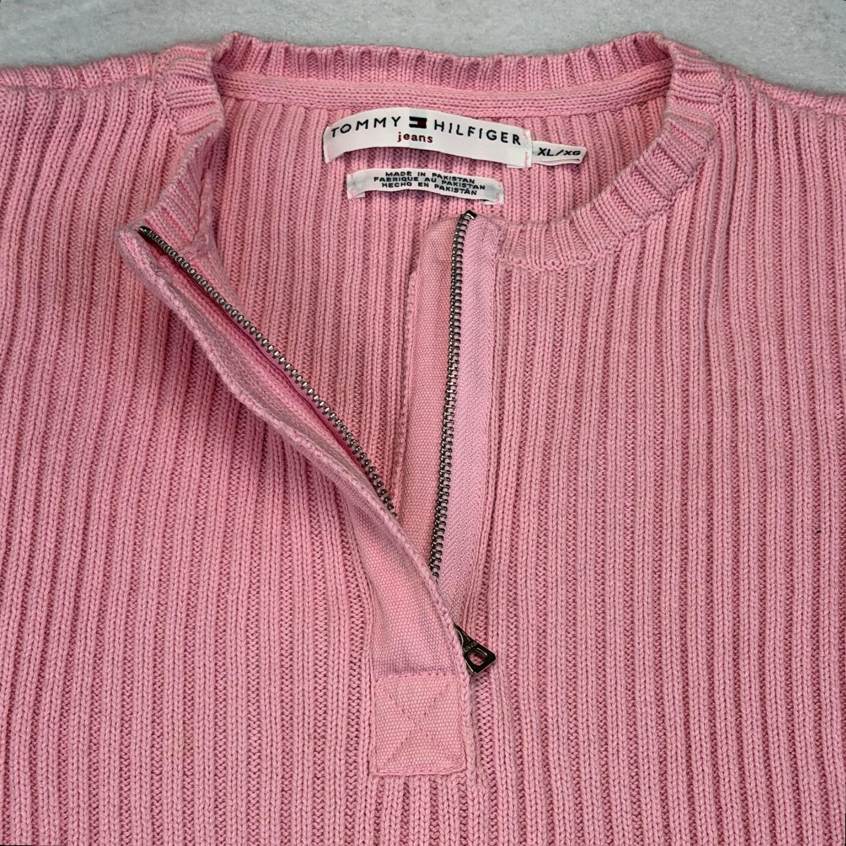 Tommy Hilfiger Tommy Hilfiger Sweater Womens XL Pink Ribbed Knit Quarter Zip Pullover Y2k Shirt Pullover Womens XL Pink Knit Zipper 1/4 Zip Casual Winter Size XL / US 12-14 / IT 48-50 - 4 Thumbnail