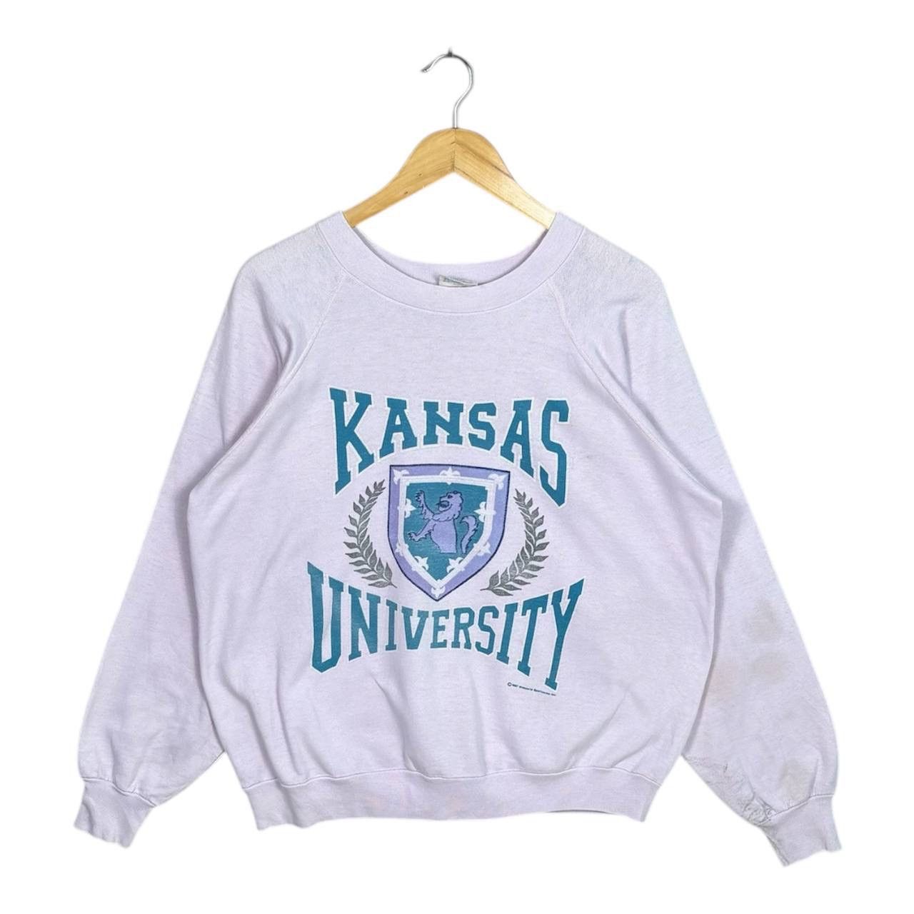 Vintage Vintage 80s Kansas University Sweatshirt Jumper USA Size US L / EU 52-54 / 3 - 1 Thumbnail