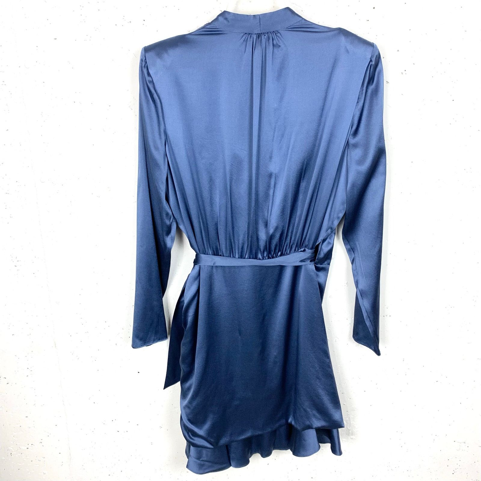 Veronica Beard Agatha Ruched Long Sleeve Silk Dress Blue 14