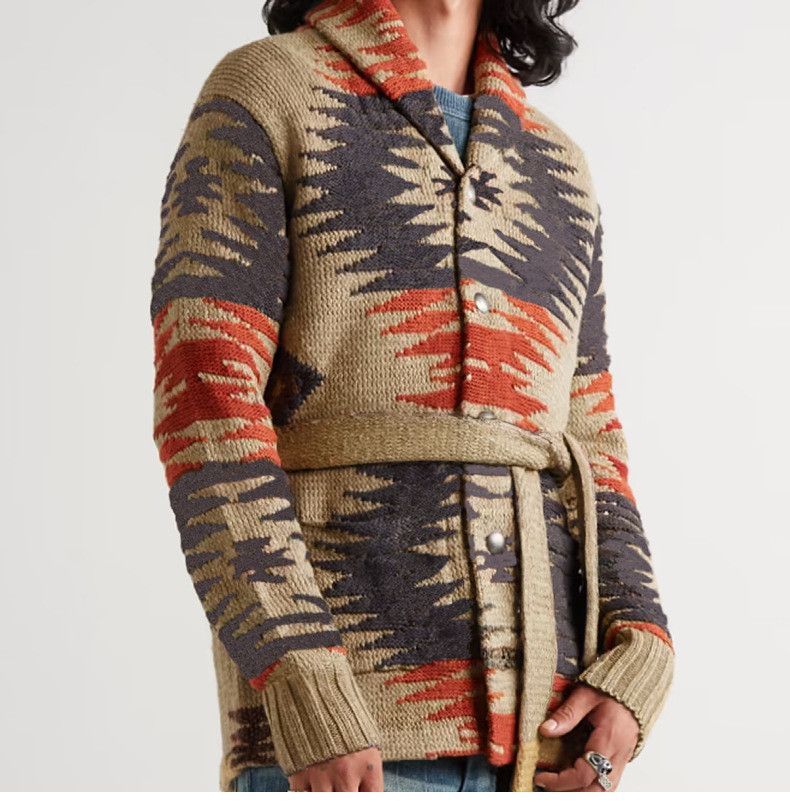 Japanese Brand Retro Heavy Jacquard Sweaters Leisure Lace-up Cardigan Size US L / EU 52-54 / 3 - 3 Thumbnail