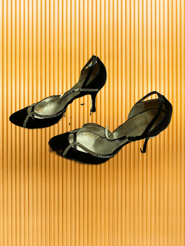 Dolce Gabbana x Italian Designers D&g Velvet Crystal Slingback Heels Vintage Shoes Chic in Black, Women's (Size 7)