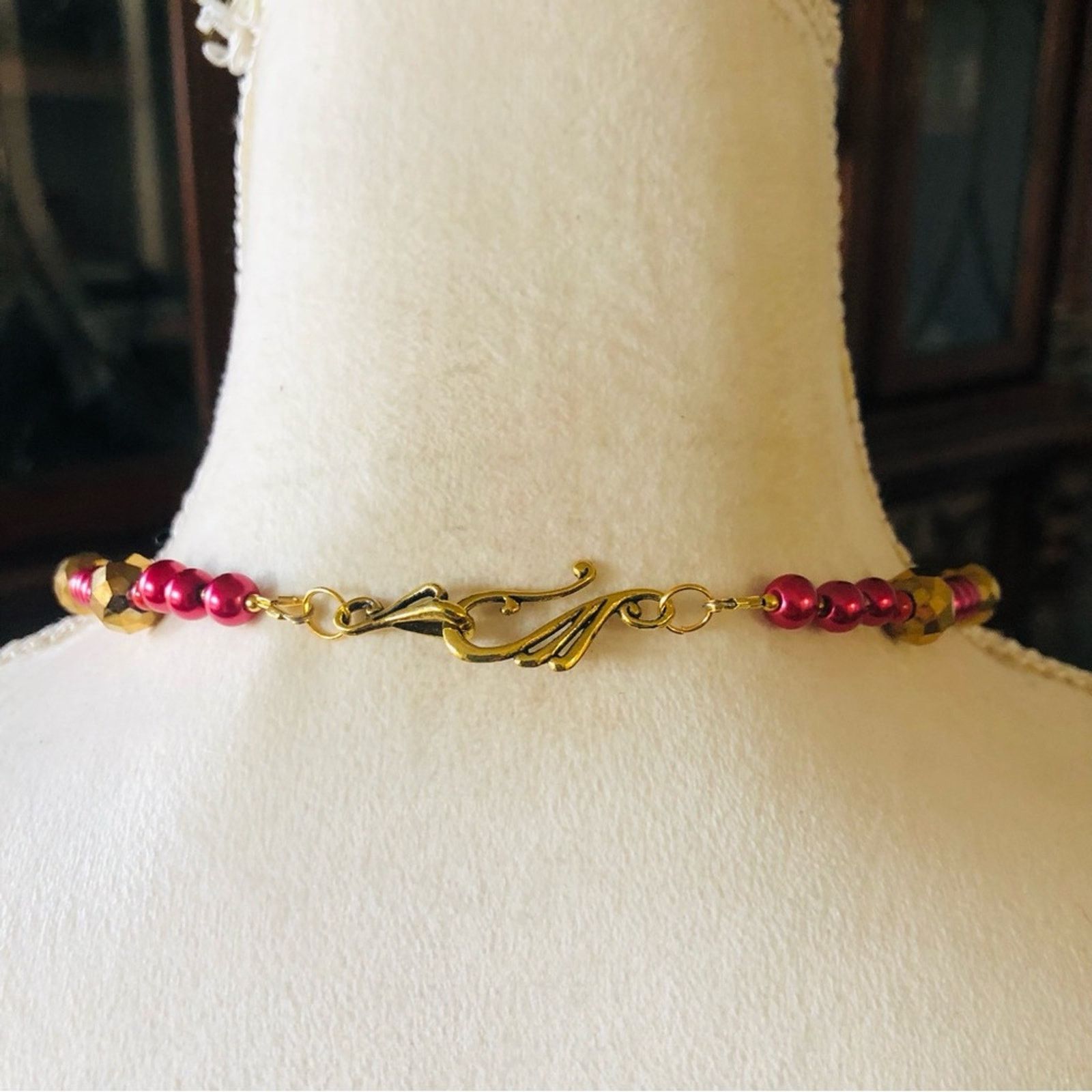 Handmade Handcrafted repurpose crystal red coral Pearl necklac Size ONE SIZE - 6 Thumbnail