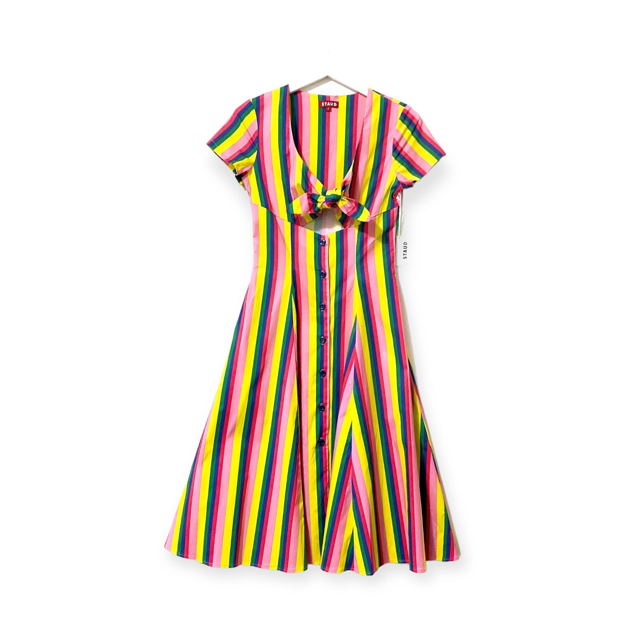 Staud STAUD Alice Multicolor Stripe Knotted Poplin Midi Dress Size Size XS / US 0-2 / IT 36-38 - 1 Thumbnail