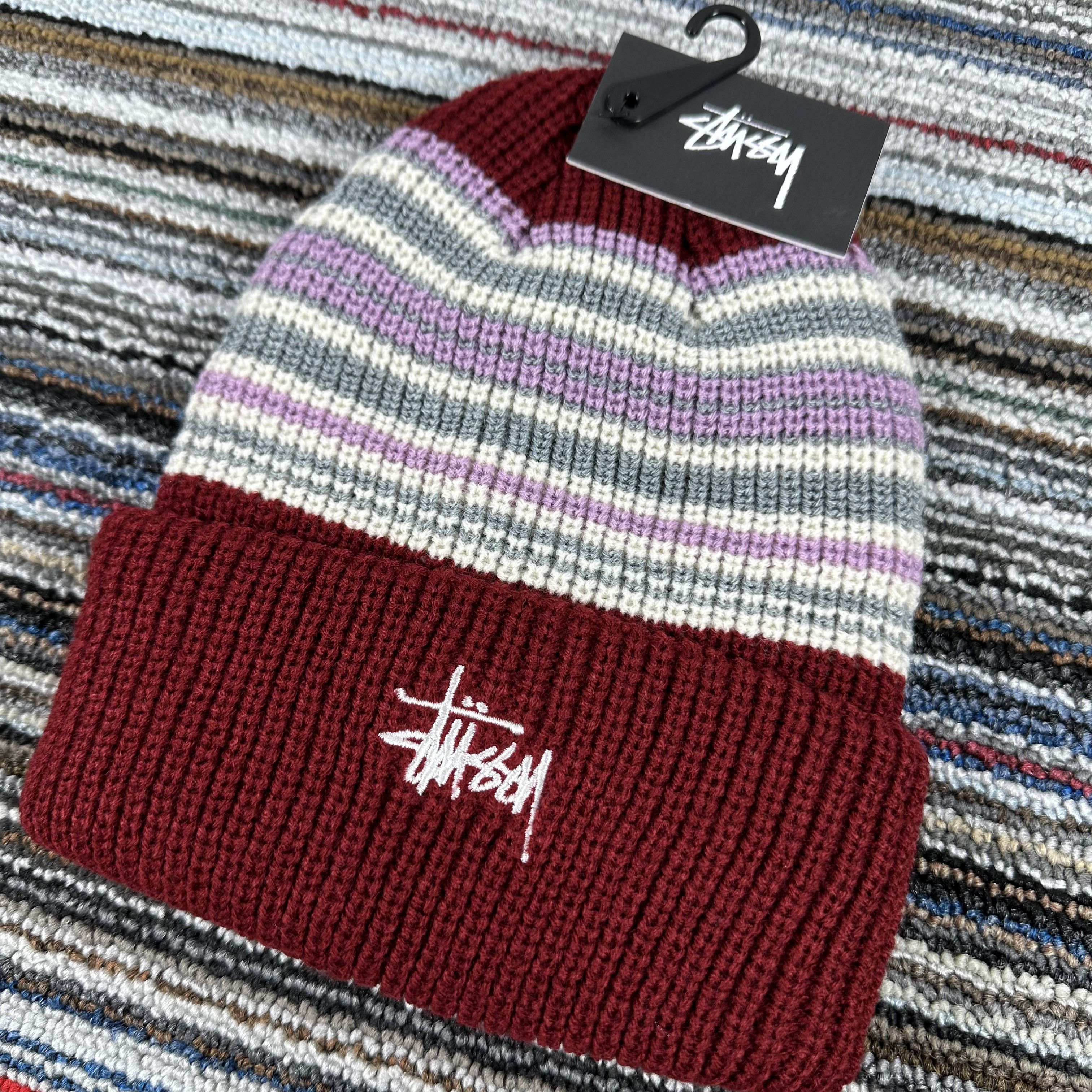 Stussy STUSSY STRIPED CUFF BEANIE HAT/ KNIT / WINE Size ONE SIZE - 2 Thumbnail