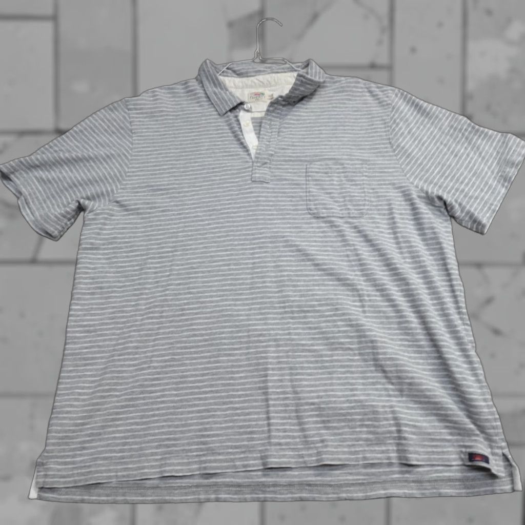 Faherty Faherty Polo Shirt 2XL Gray Striped Cotton Chest Pocket Shirt Mens Regular Short Sleeve Button Polo Size US XXL / EU 58 / 5 - 1 Thumbnail