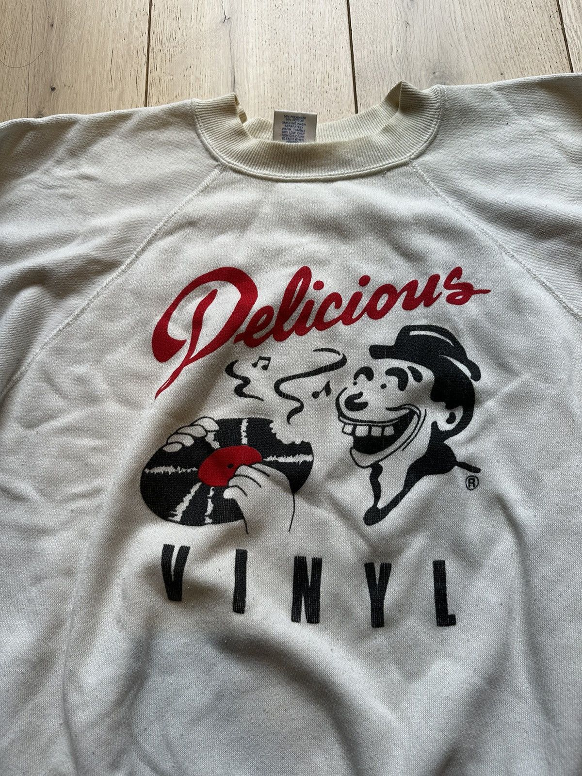 image of Super Japanese Delicious Vinyl Crewneck in White, Men's (Size Small)