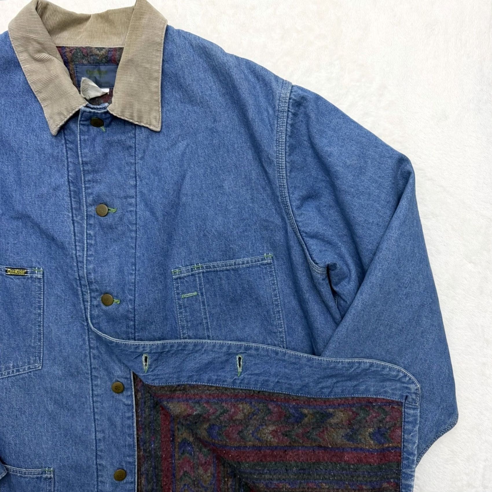 Vintage VINTAGE Osh Kosh Jacket Men XL Blue Denim Aztec Lined Snap Front Workwear Chore Size US XL / EU 56 / 4 - 3 Thumbnail
