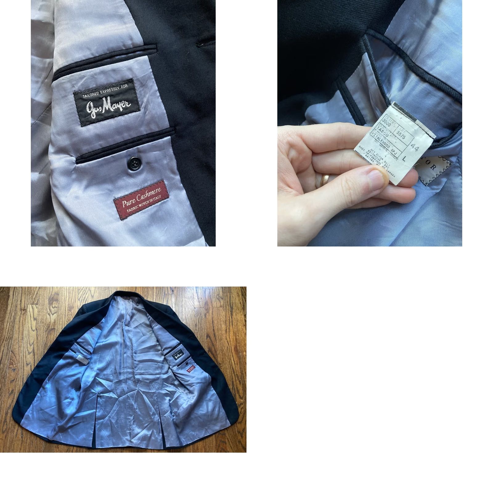 Jack Victor Jack Victor Blazer Mens Size 44L Black Three Button 100% Cashmere Vitalewood Size 44R - 8 Thumbnail