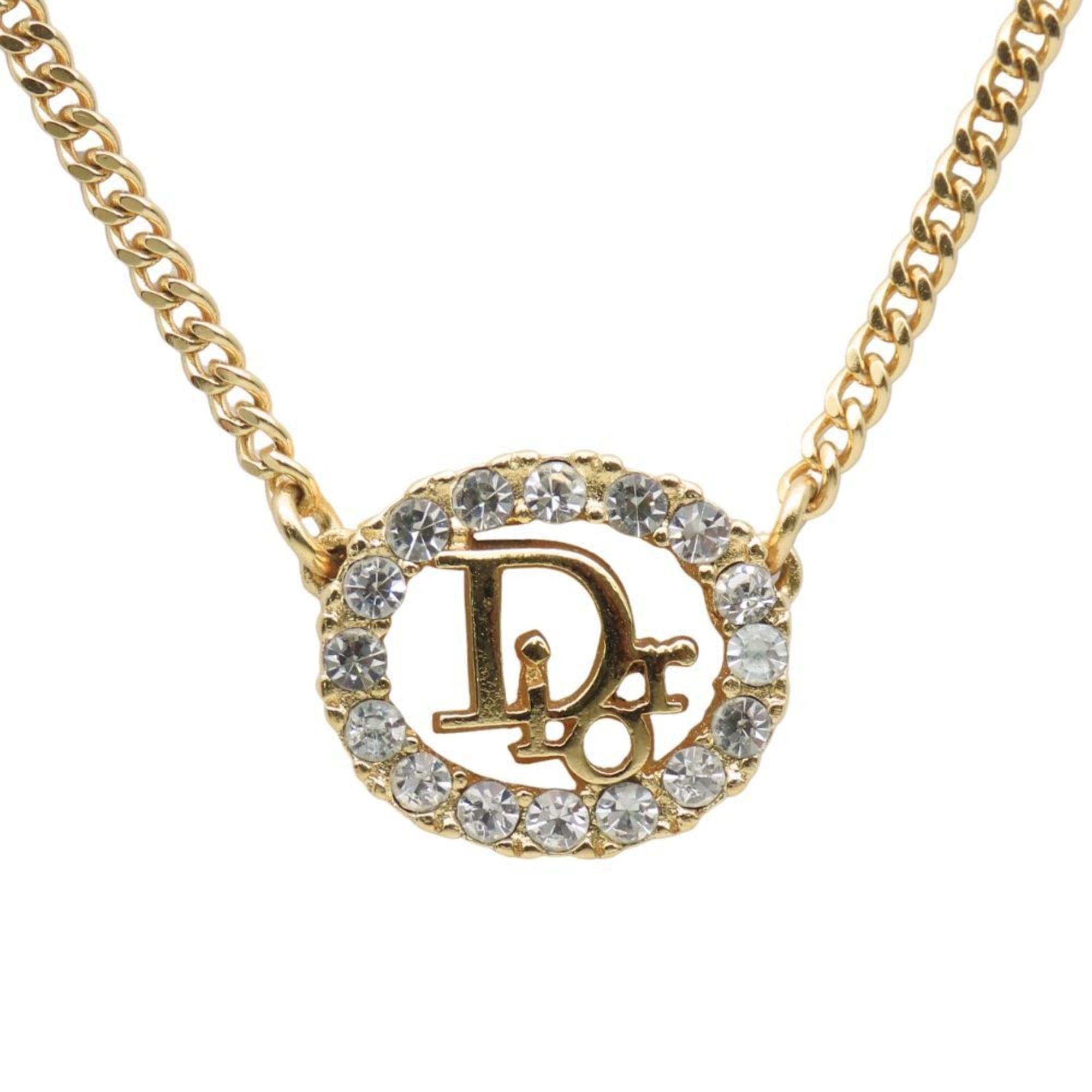 Dior Christian Dior Necklace, Metal, Rhinestones, Gold, CD Logo, GP, Women's, Size ONE SIZE - 1 Thumbnail