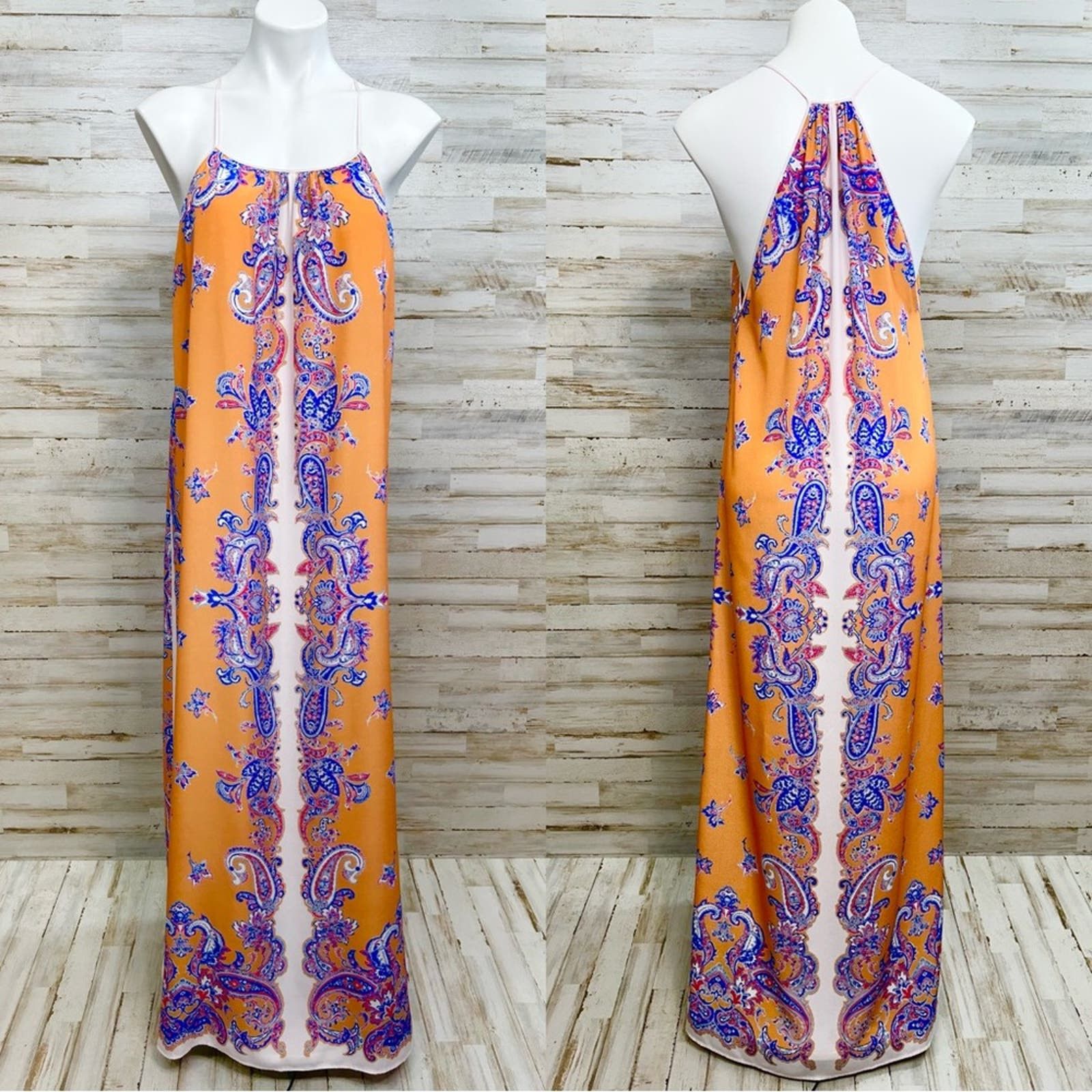 image of Clover Canyon Halter Scarf Maxi Dress Size S Sleeveless in Gold, Women's