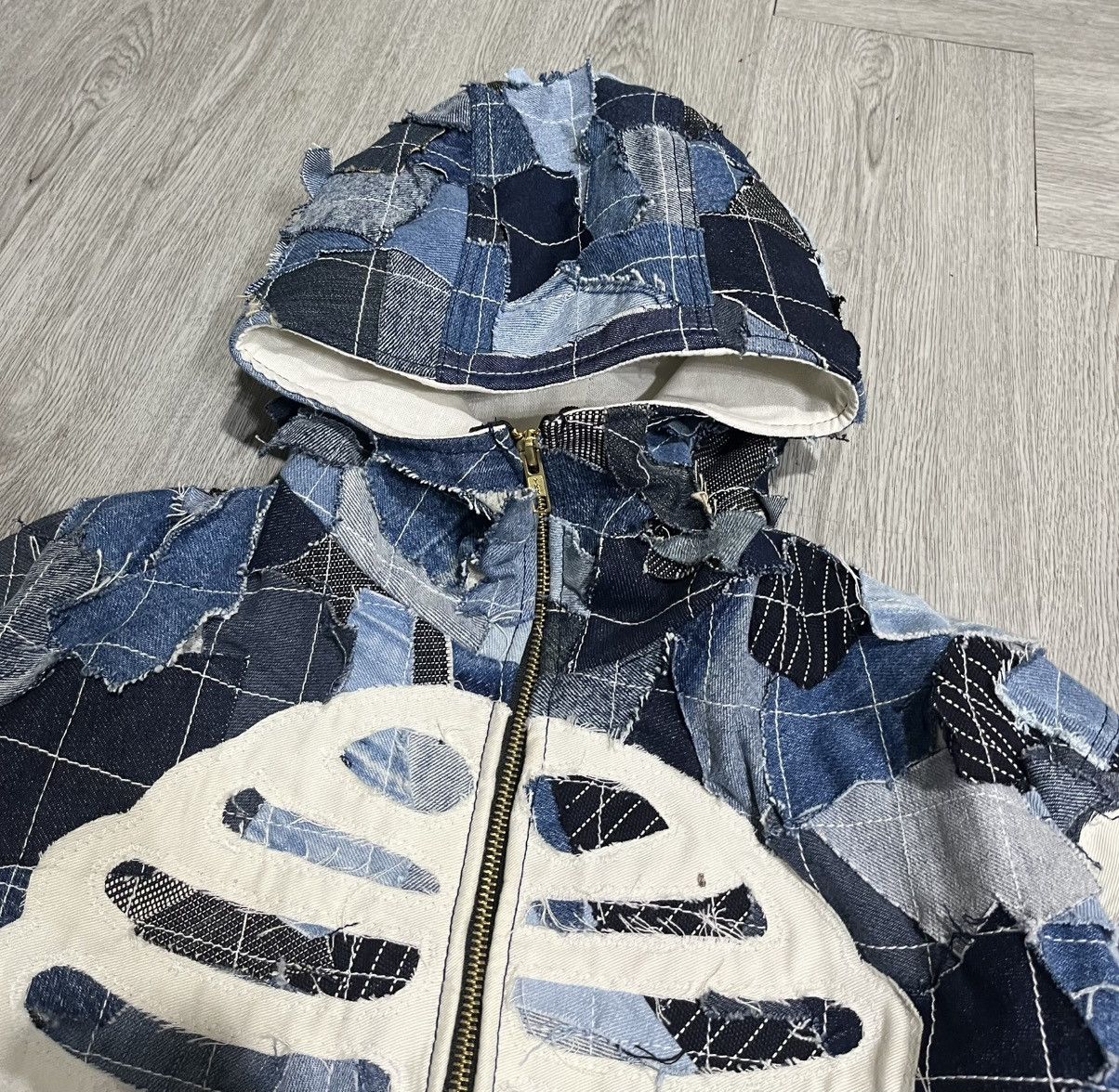 Japanese Brand Kapital Style Boro Sashiko Skeleton Zip Denim Jacket Size US L / EU 52-54 / 3 - 3 Thumbnail