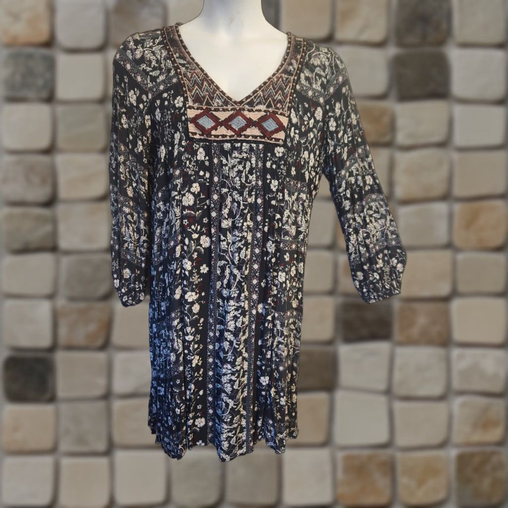 Vintage Knox Rose Embroidered Trim Floral Shift Dress Hippie Boho 2X Size XXL / US 16-18 / IT 52-54 - 1 Thumbnail