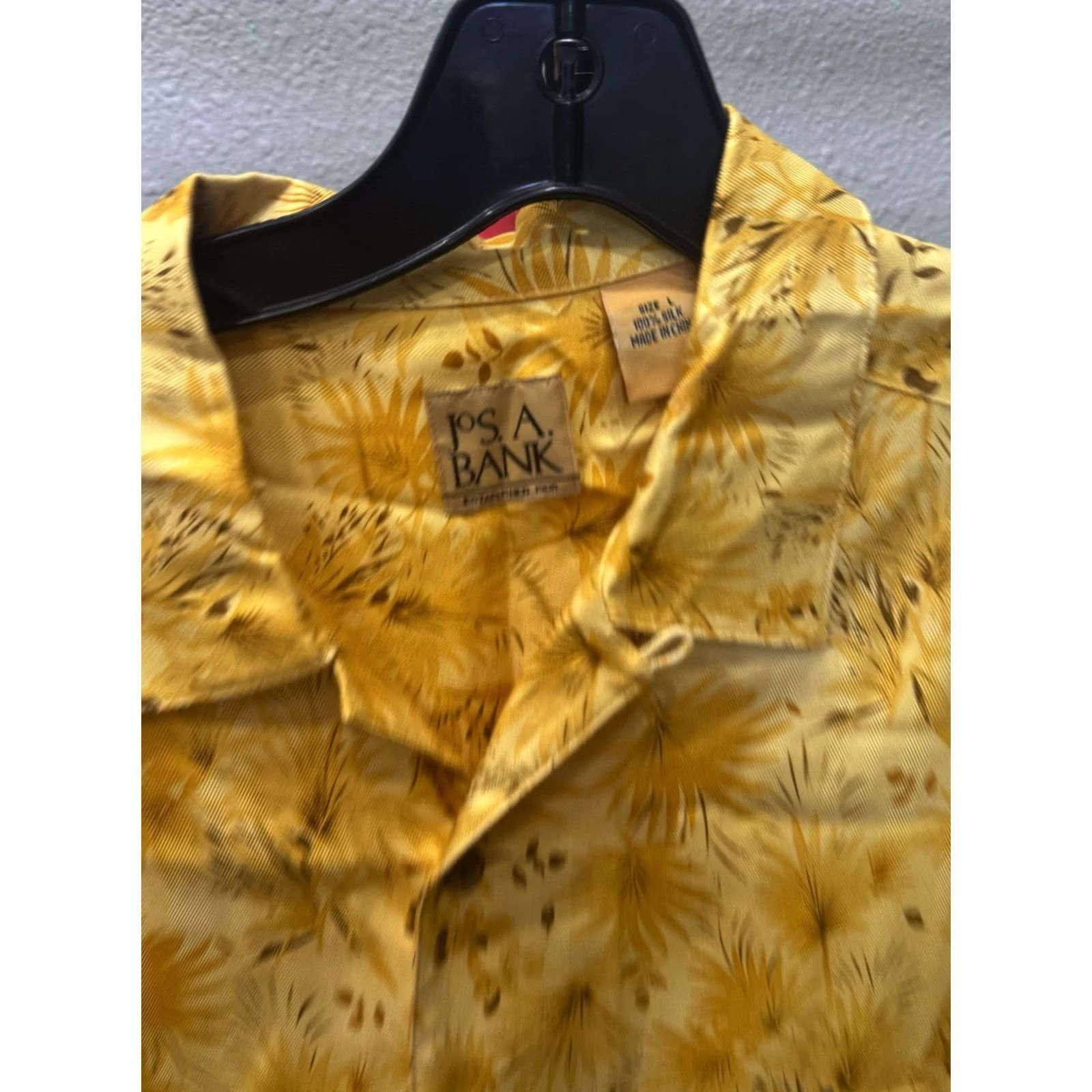 Vintage Jos A Bank Sunshine Yellow Floral Silk SHORT SLEEVE BUTTON UP SHIRT Large Size US L / EU 52-54 / 3 - 3 Thumbnail