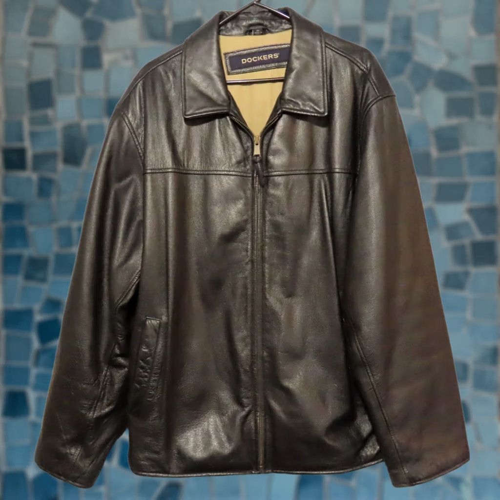 Dockers DOCKERS Jacket Leather 100% Cow Black XL Men Bomber Full Zip Mid-Length Solid Logo Zipper Casual Formal Workwear Spring Fall Winter Mens Size US XL / EU 56 / 4 - 1 Thumbnail