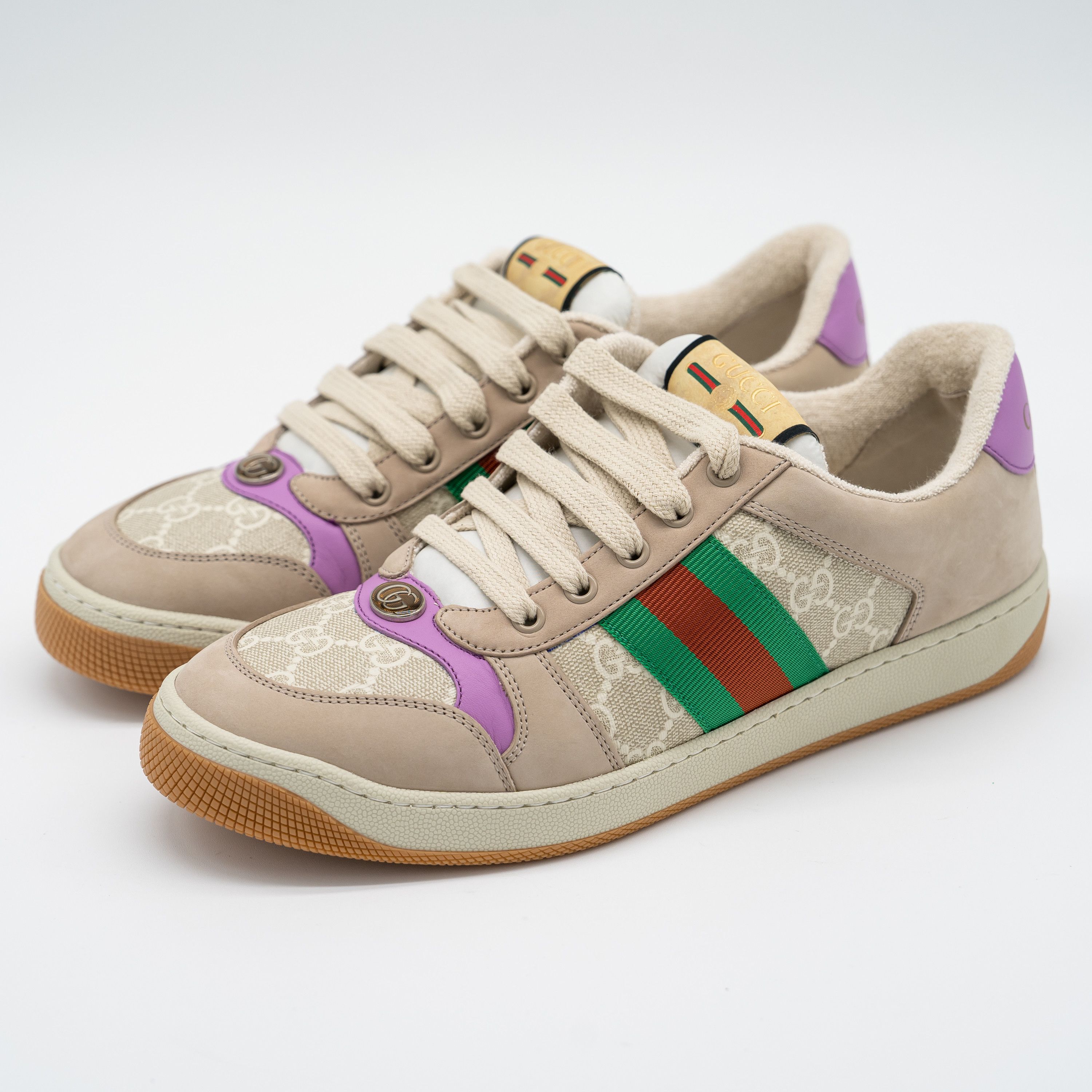 Gucci 10.5us Gucci Screener GG Beige Purple Sneakers Web Canvas Size US 10.5 / IT 40.5 - 1 Thumbnail