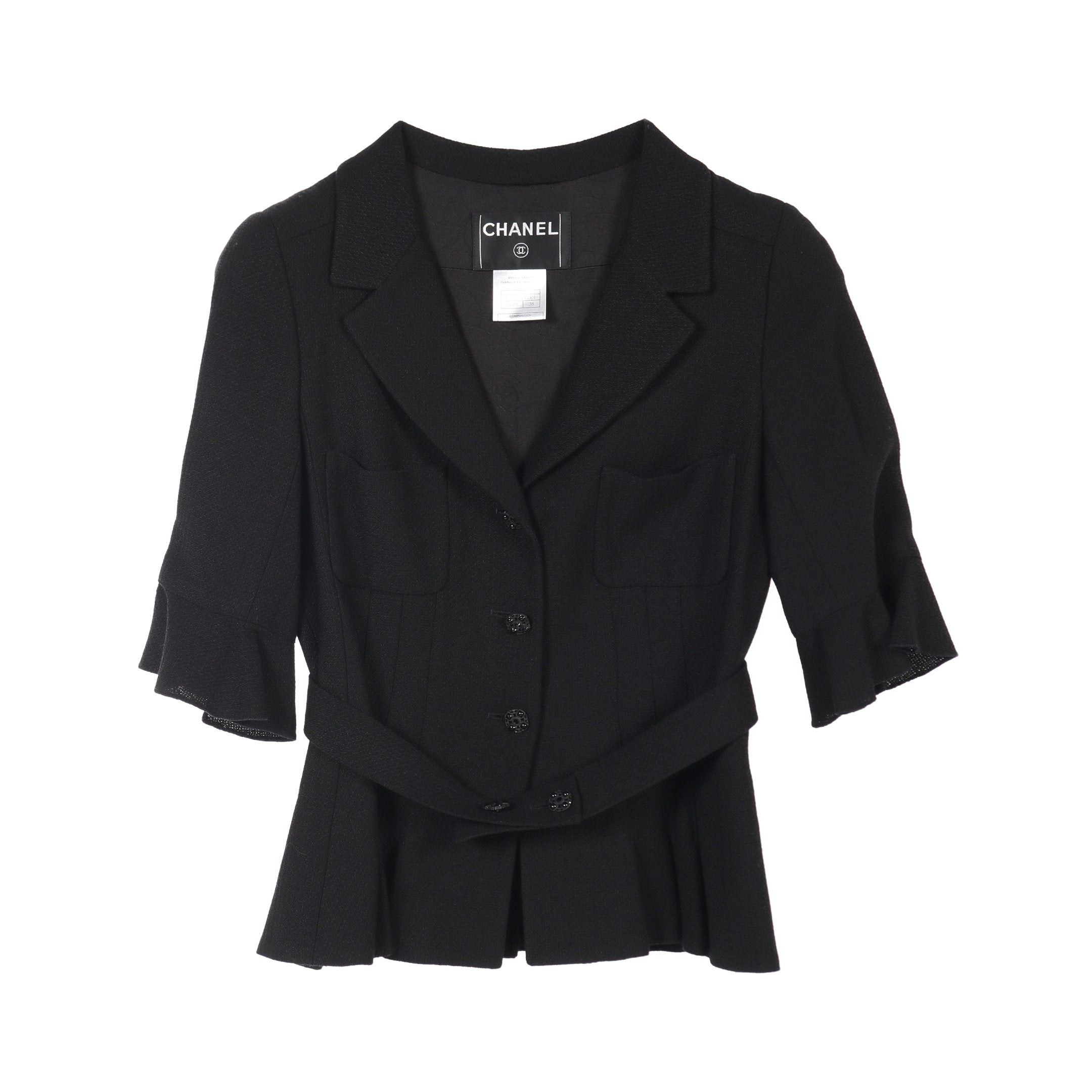 Chanel Chanel Tweed Jacket Wool Silk Black Frill 07C Size ONE SIZE - 1 Thumbnail
