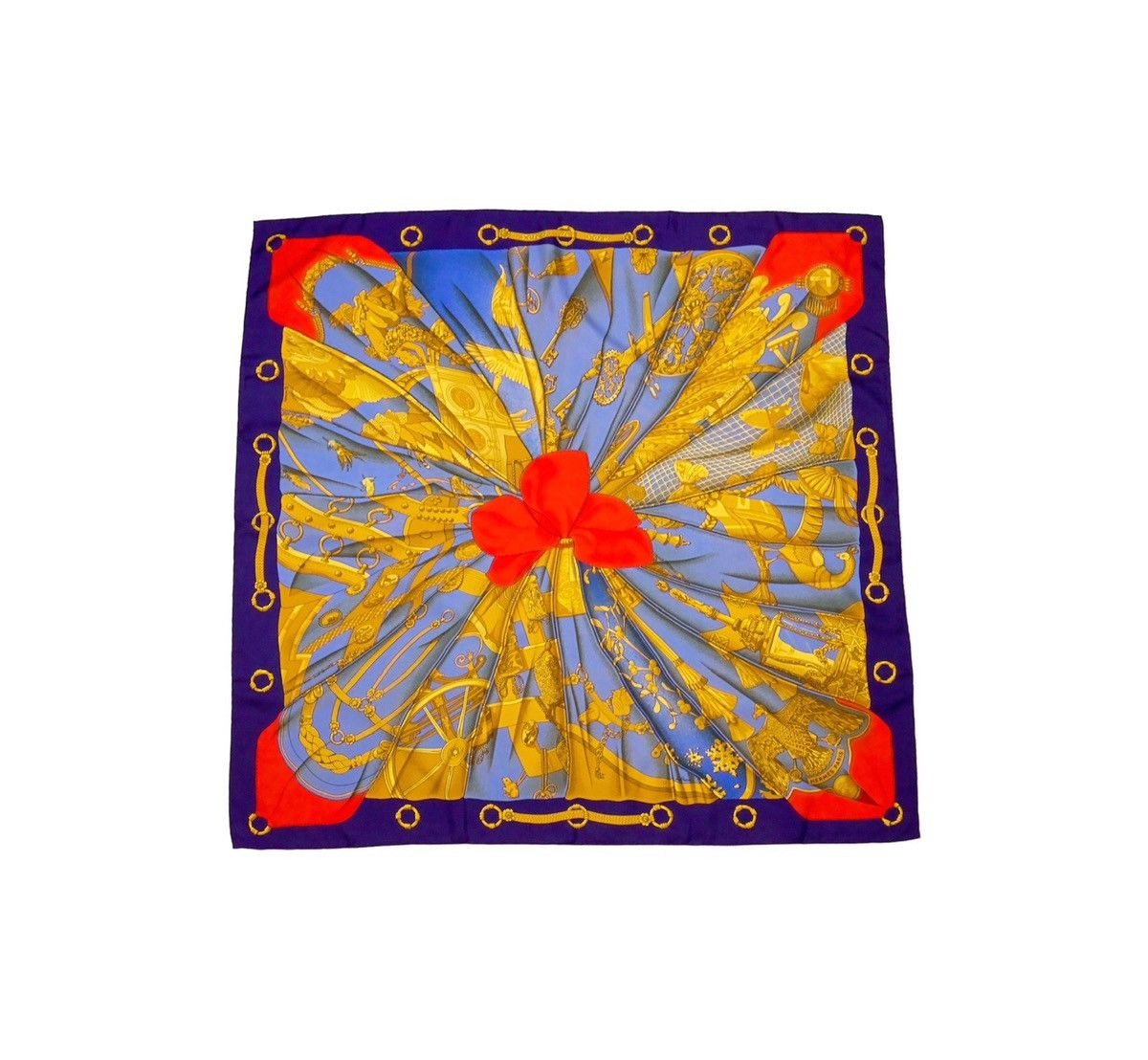 image of Hermes Carre 90 "soleil De Soie" Silk Scarf Shawl in Navy, Women's