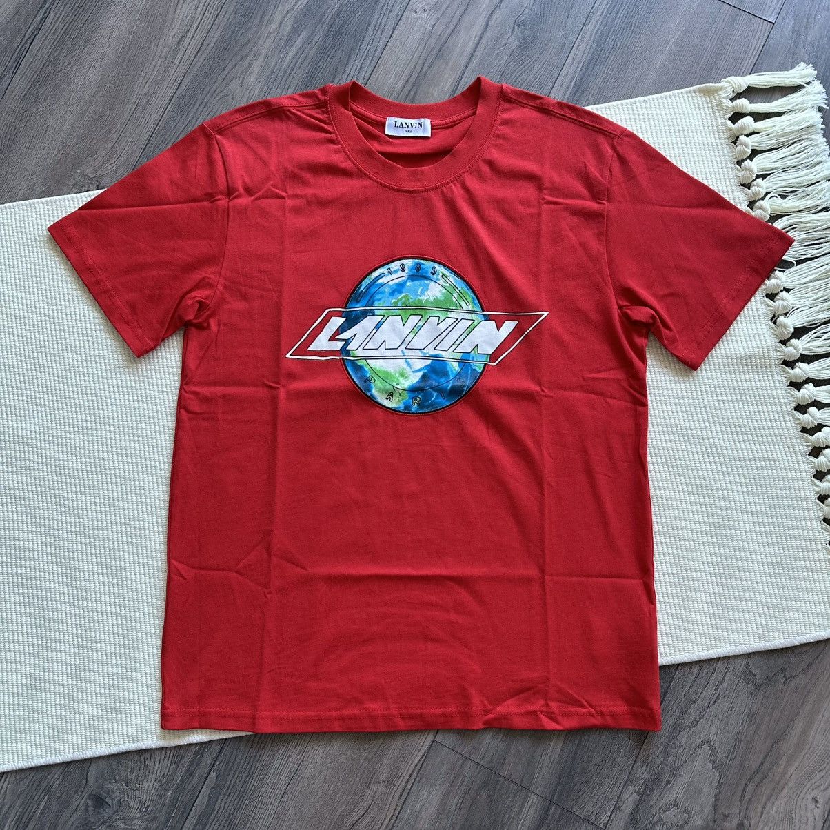 LANVIN Paris Graphic Print Globe Logo Red T-Shirt Men’s